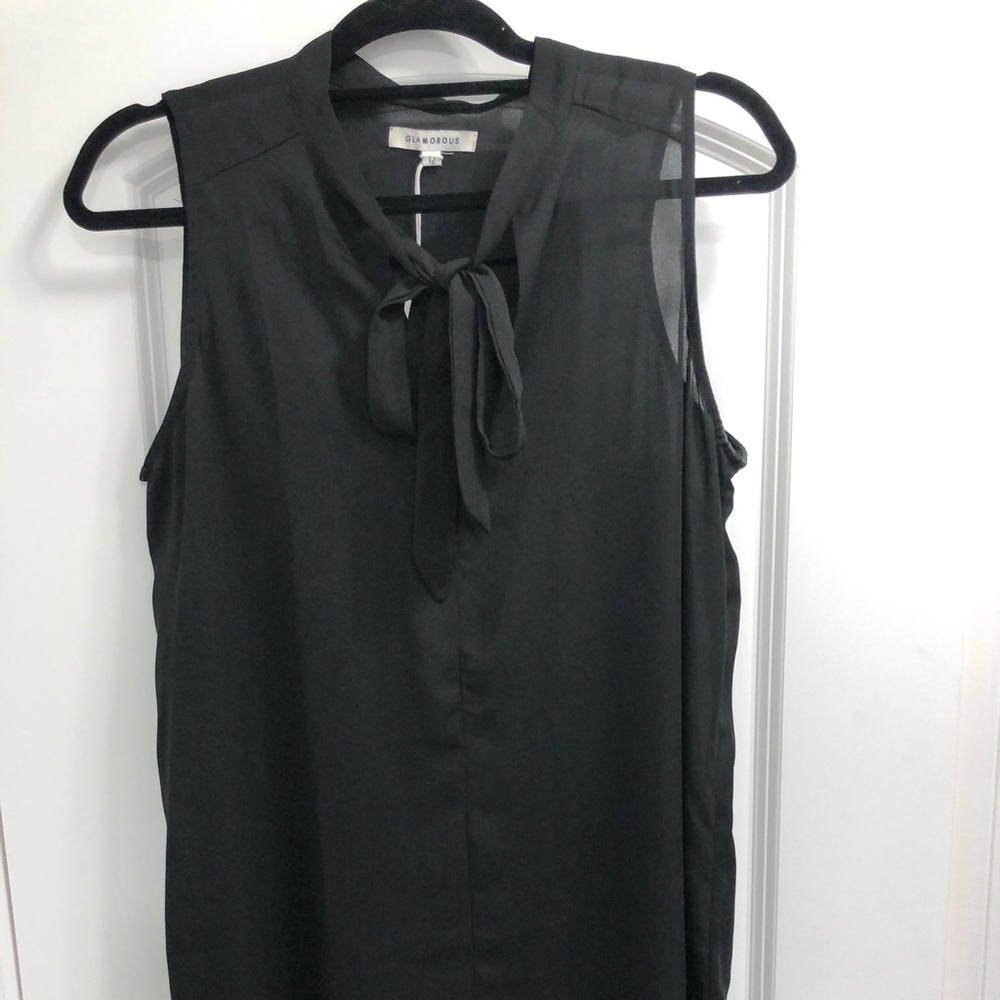 Black sheer tunic with neck tie/bow